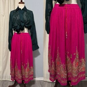 Women Traditional Long Embellished Skirt Gypsy Boho Bollywood Belly Dance Pink S